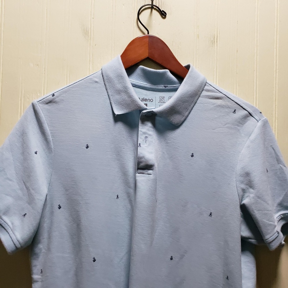 Baleno Polo Shirt Mens L Blue Nautical Lighthouse Anchor Print Knit Top
